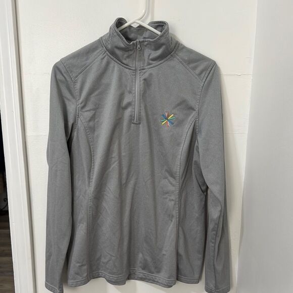 The North Face Gray Quarter-Zip Pullover with Colorful Logo - Picture 1 of 8